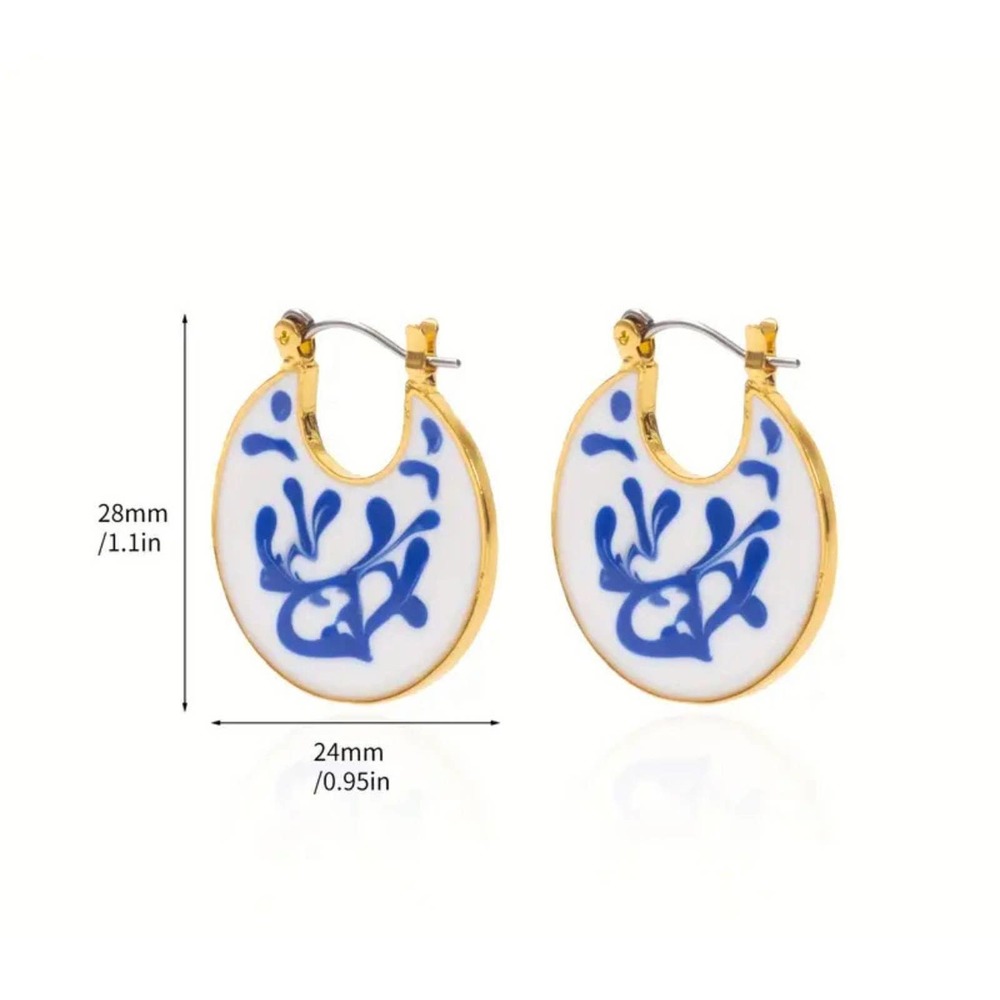 Ceramic Blue And White Circle Porcelain Greek Mediterranean Style Earrings - Picture 2 of 3